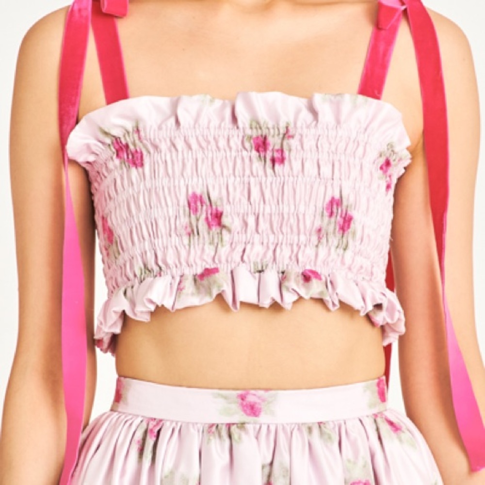 LOVESHACKFANCY Corbin Shirred Crop Top
